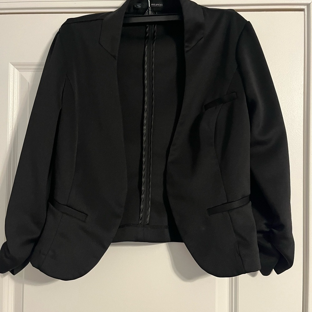 Maurices Black Cropped Blazer with Ruched Sleeves